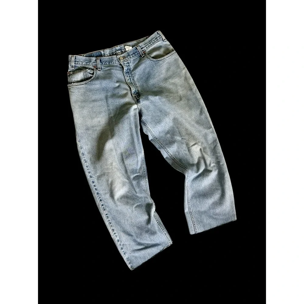 Vintage 90S Levi's 550 Blue Denim Jeans Actual‎ Size 33.5x25 Raw Hem Distressed